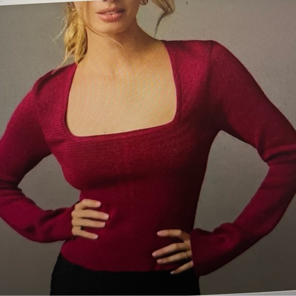 Anthropologie Sweaters - Anthropologie, NWT,‎ MAEVE square neck, bell sleeve sweater, raspberry sparkle L